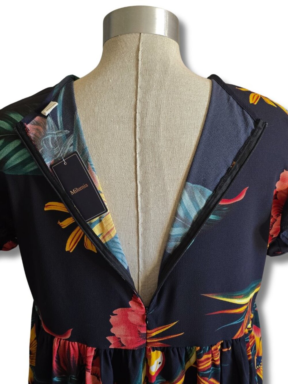 NWT Women's Large Plus/1X Summer Beach Mini Dress Dark Navy and Tropical Print - Picture 2 of 6
